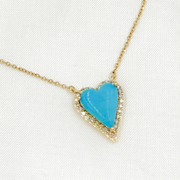 CN96244TQ. 14k Solid Gold Diamond and Turquoise Heart Necklace
