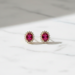 Load image into Gallery viewer, ER113641. 14k Solid Gold Diamond and Gemstone Oval Stud Earrings