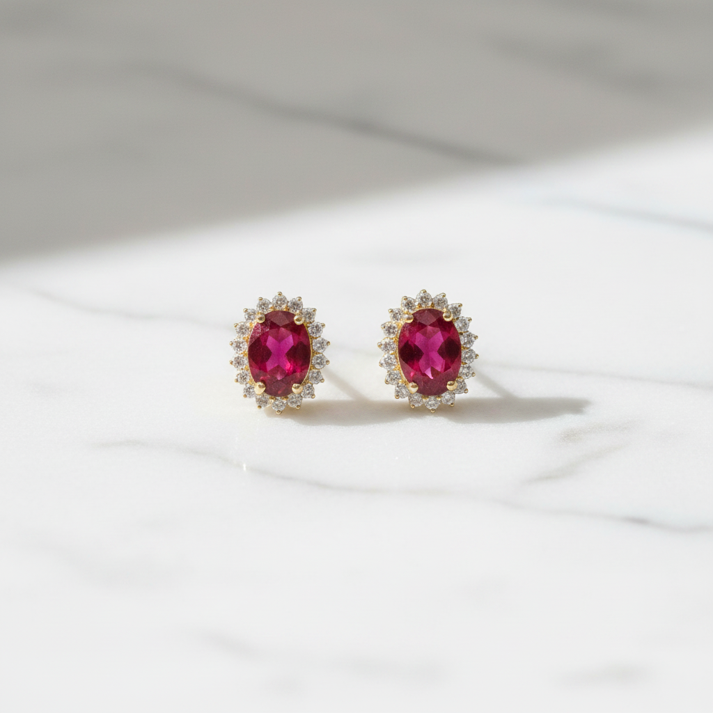 ER113641. 14k Solid Gold Diamond and Gemstone Oval Stud Earrings