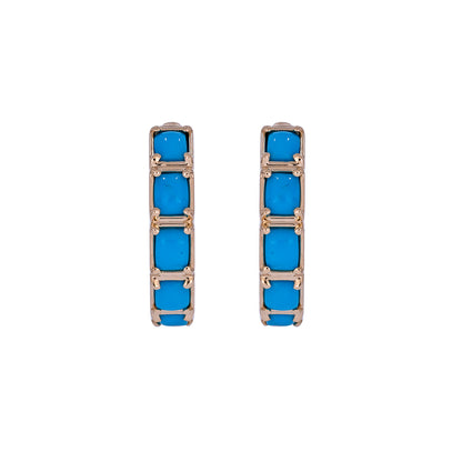 EHZ57617TQ. 14K Solid Gold Turquoise Round Hoop Earrings