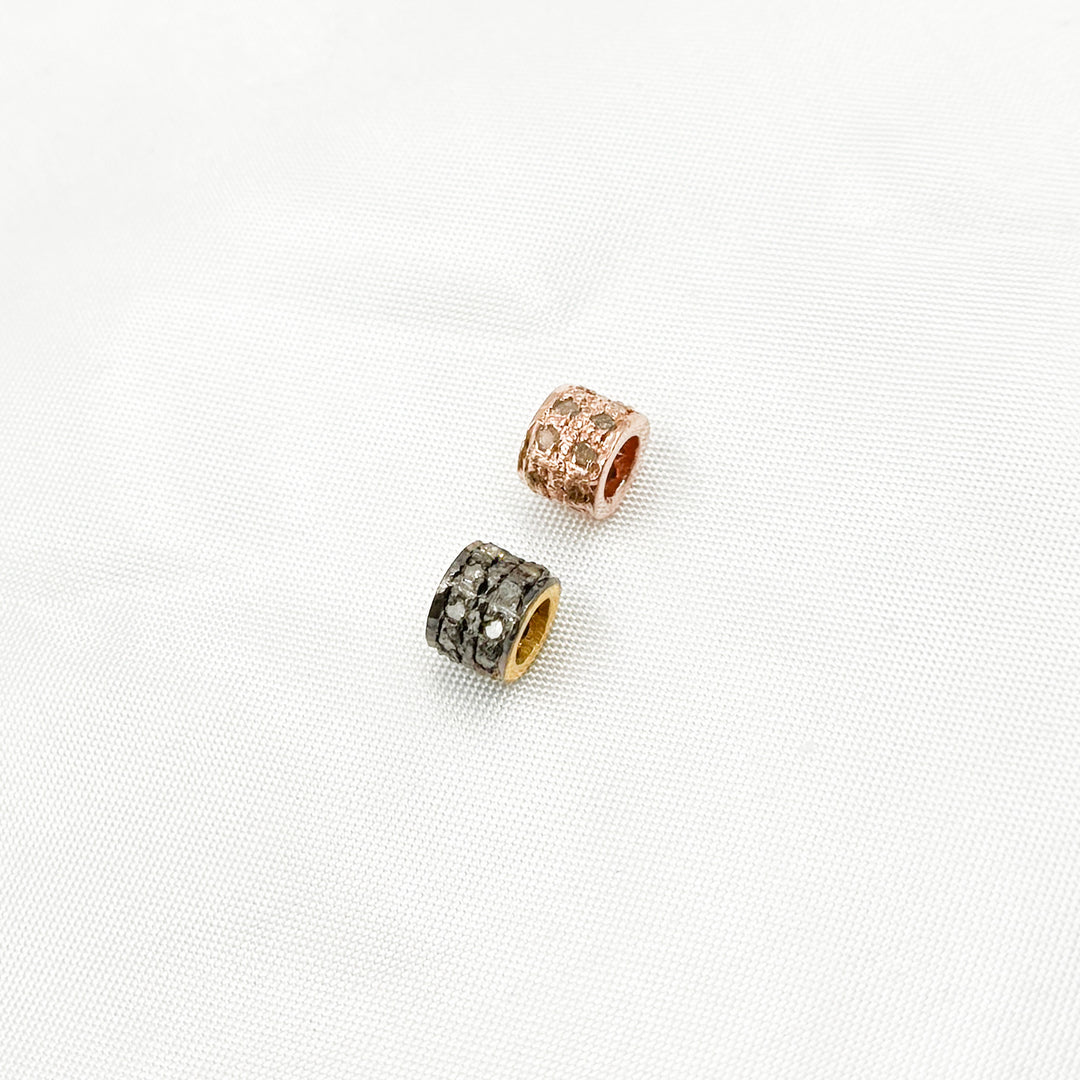 Pave Diamond & 925 Sterling Silver Black Rhodium, Gold Plated and Rose Gold Roundel Spacer Bead. DC838