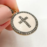 Load image into Gallery viewer, DC548A. Diamond Sterling Silver Round Cross Enamel Pendant
