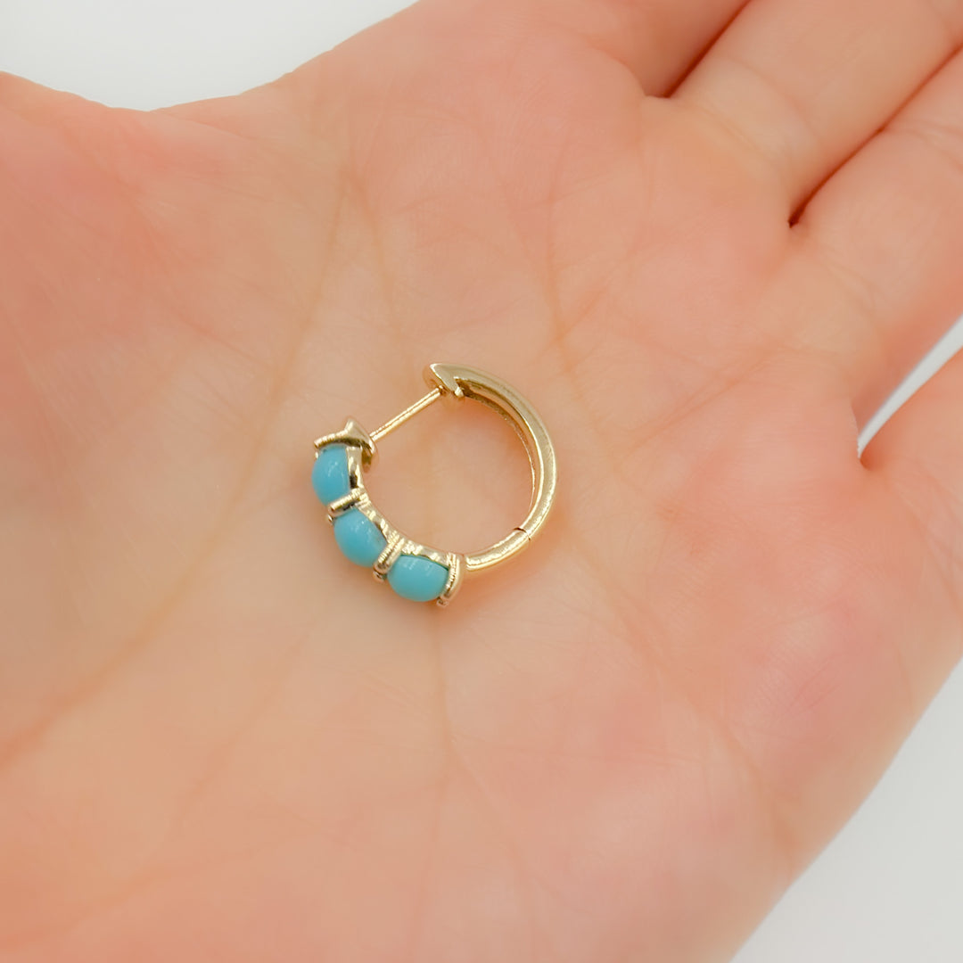 EHZ57427TQ. 14K Solid Gold Turquoise Hoops
