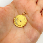 Load image into Gallery viewer, 14K Solid Gold with Diamonds Circle Shape Charm with Moon and Star in the Center.  GDP174
