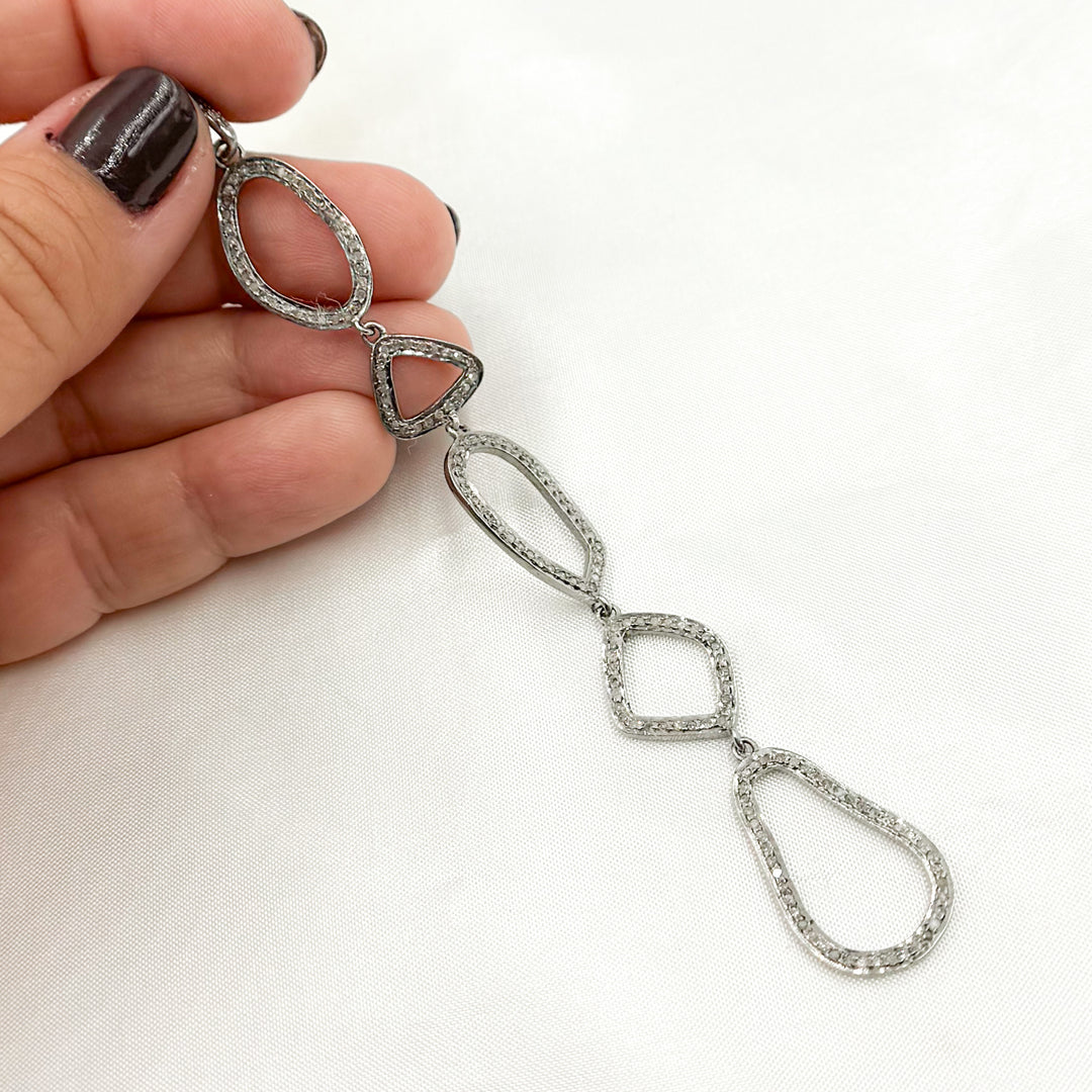 DP214. Diamond Sterling Silver Fancy Shape Long Pendant