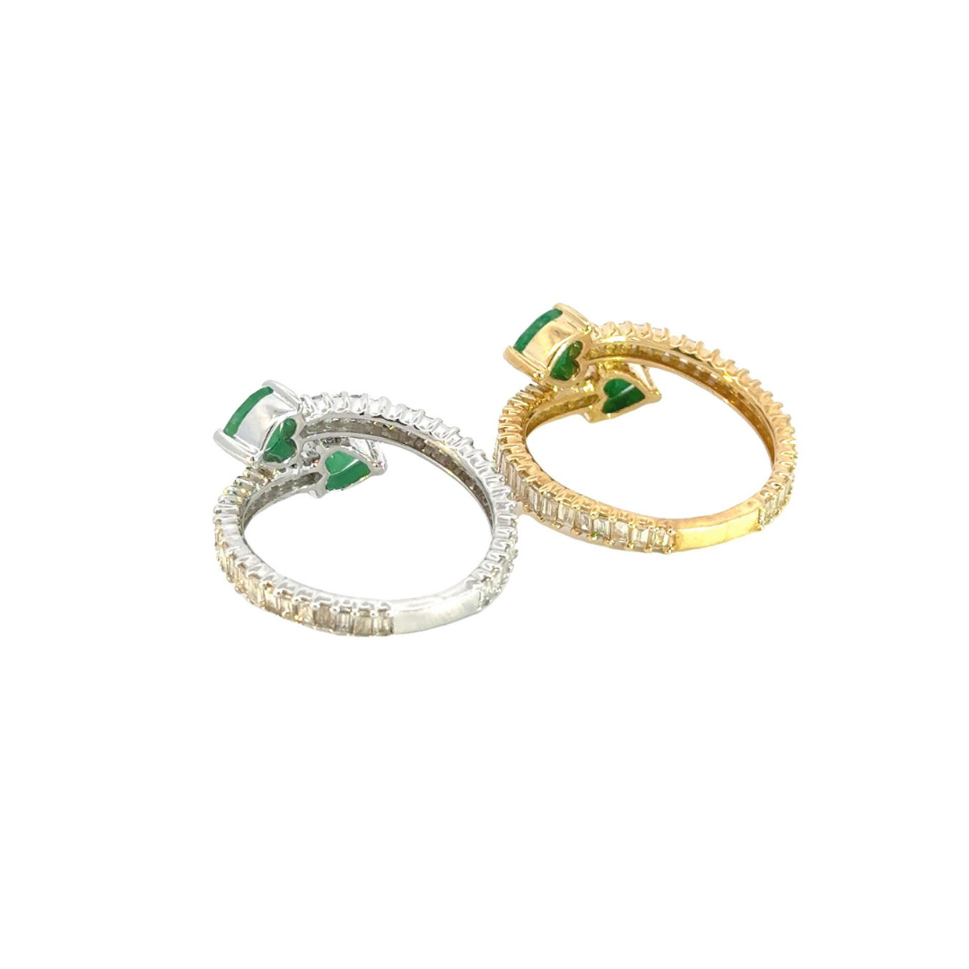 14K Solid Gold Diamond & Emerald Double Line Heart Ring. CR96144EM5