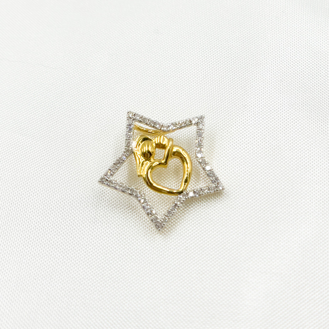 14K Solid Gold Diamonds Star Charm with Heart Abstract Figure. EJP1493
