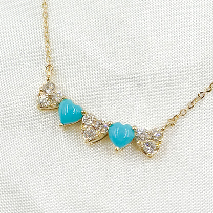 CN96340. 14K Solid Gold Diamond and Gemstone Hearts Necklace