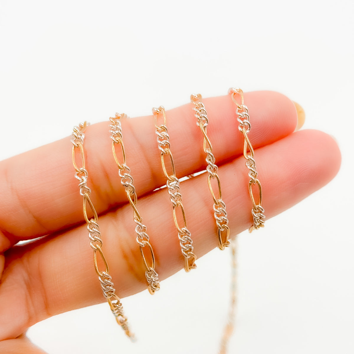 XM/2531C/SP. 14k Gold Filled and Sterling Silver 1 Long and 3 Short Link Chain