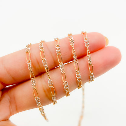 XM/2531C/SP. 14k Gold Filled and Sterling Silver 1 Long and 3 Short Link Chain