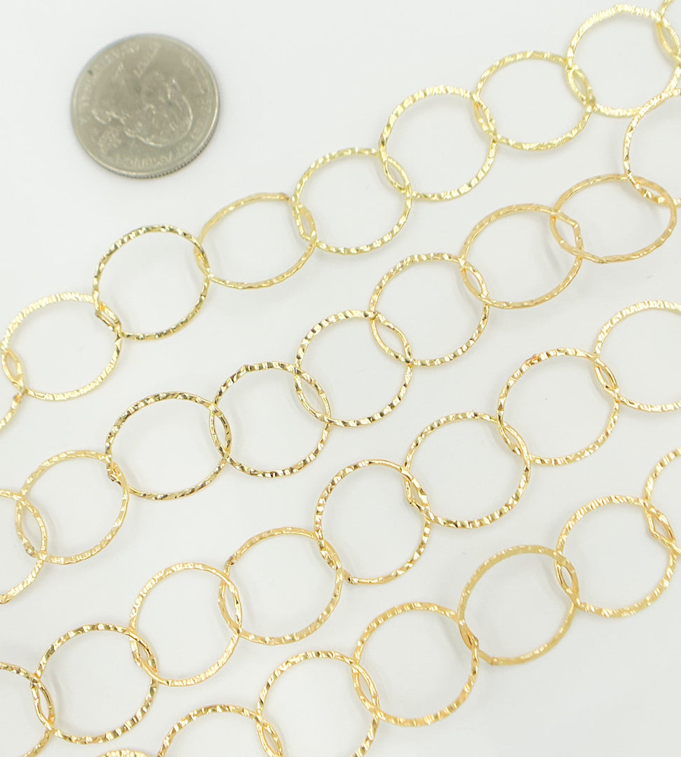 14K Gold Filled Hammered Round Link Chain. 756KGF