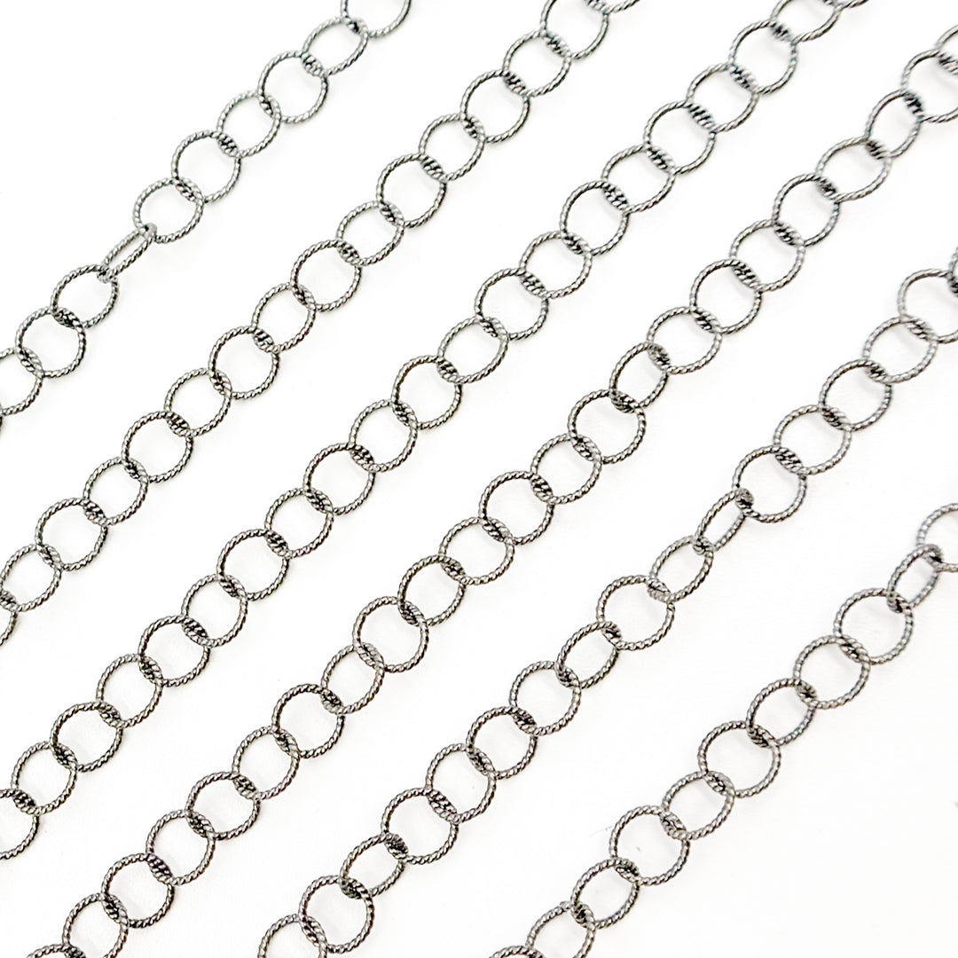 V276BR. Black Rhodium Sterling Silver Twisted Round Link Chain