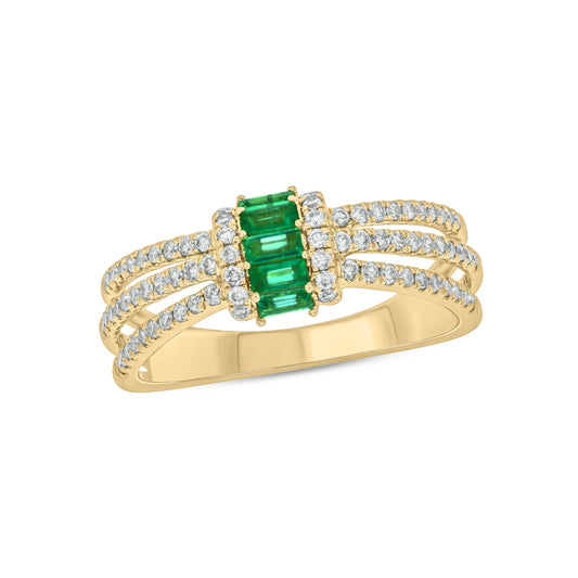 14K Solid Gold Diamond and Emerald Ring.