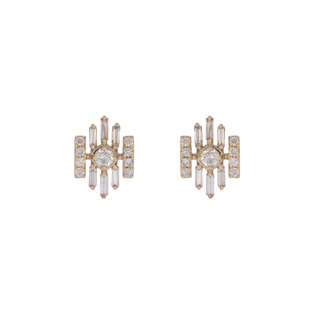 EFI54503. 14K Solid Gold Diamond Baguette Fancy Stud Earrings