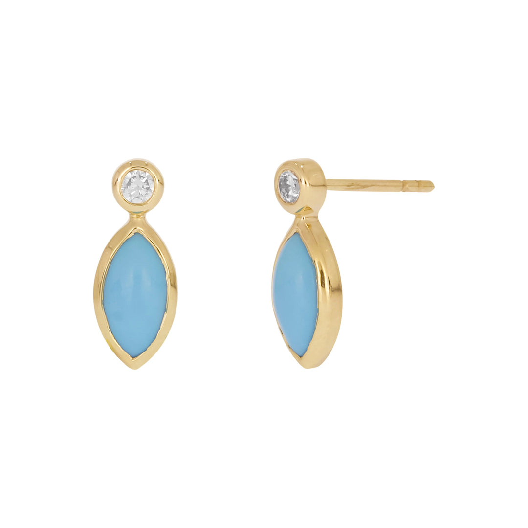 CE97070. 14K Solid Yellow Gold Diamond and Gemstone Marquise Stud Earring