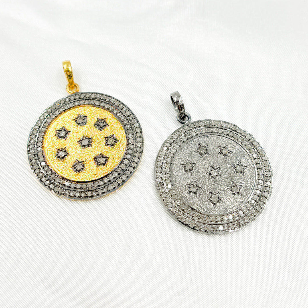 DP400. Diamond Sterling Silver Round Stars Pendant