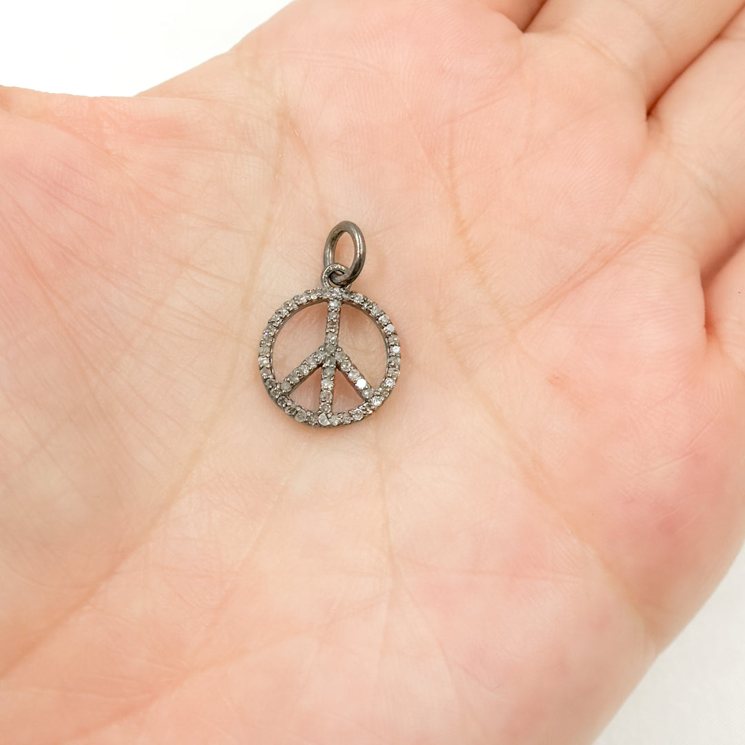 DC895. Diamond Sterling Silver Round Peace Charm