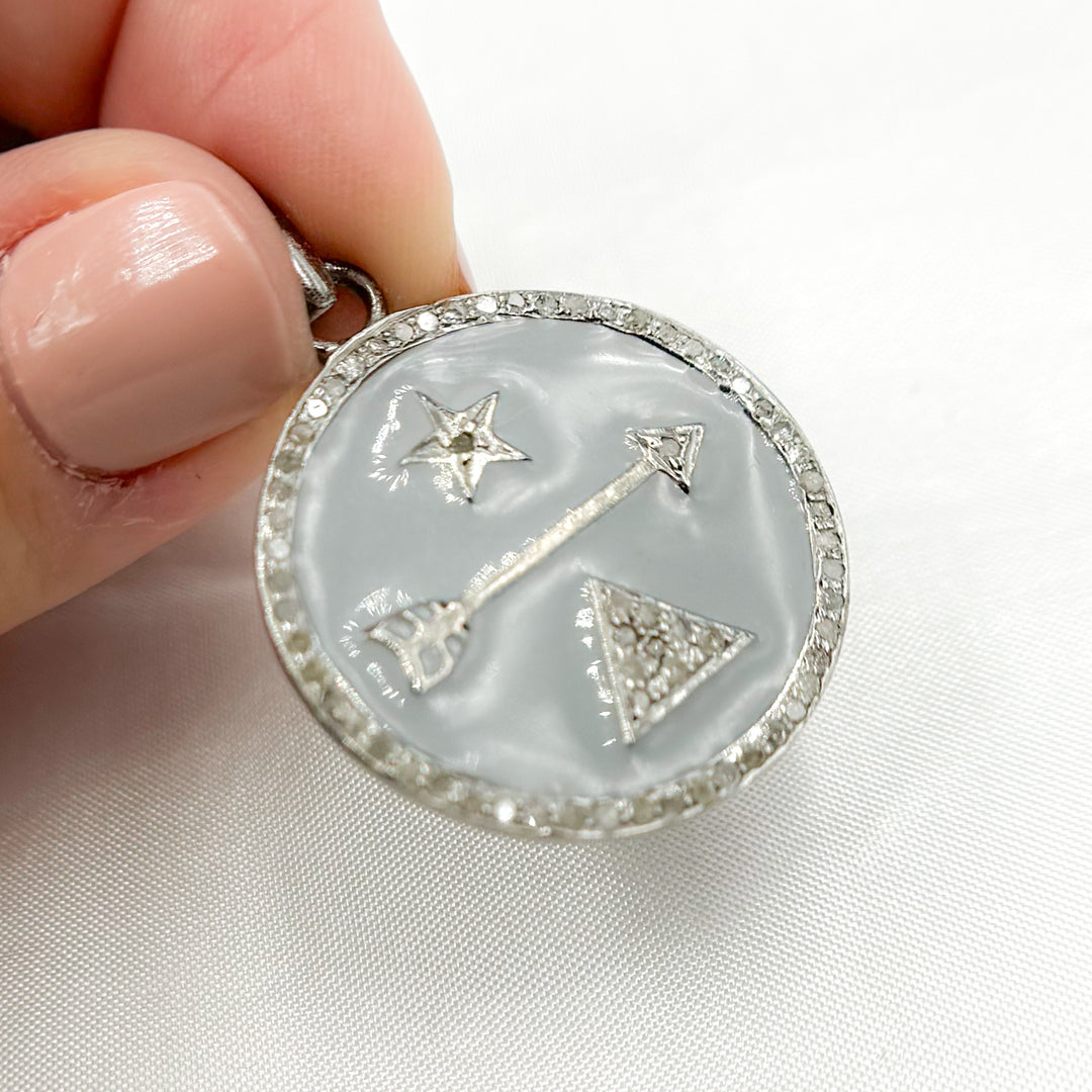 DP523A. Diamond Sterling Silver Round Enamel Pendant