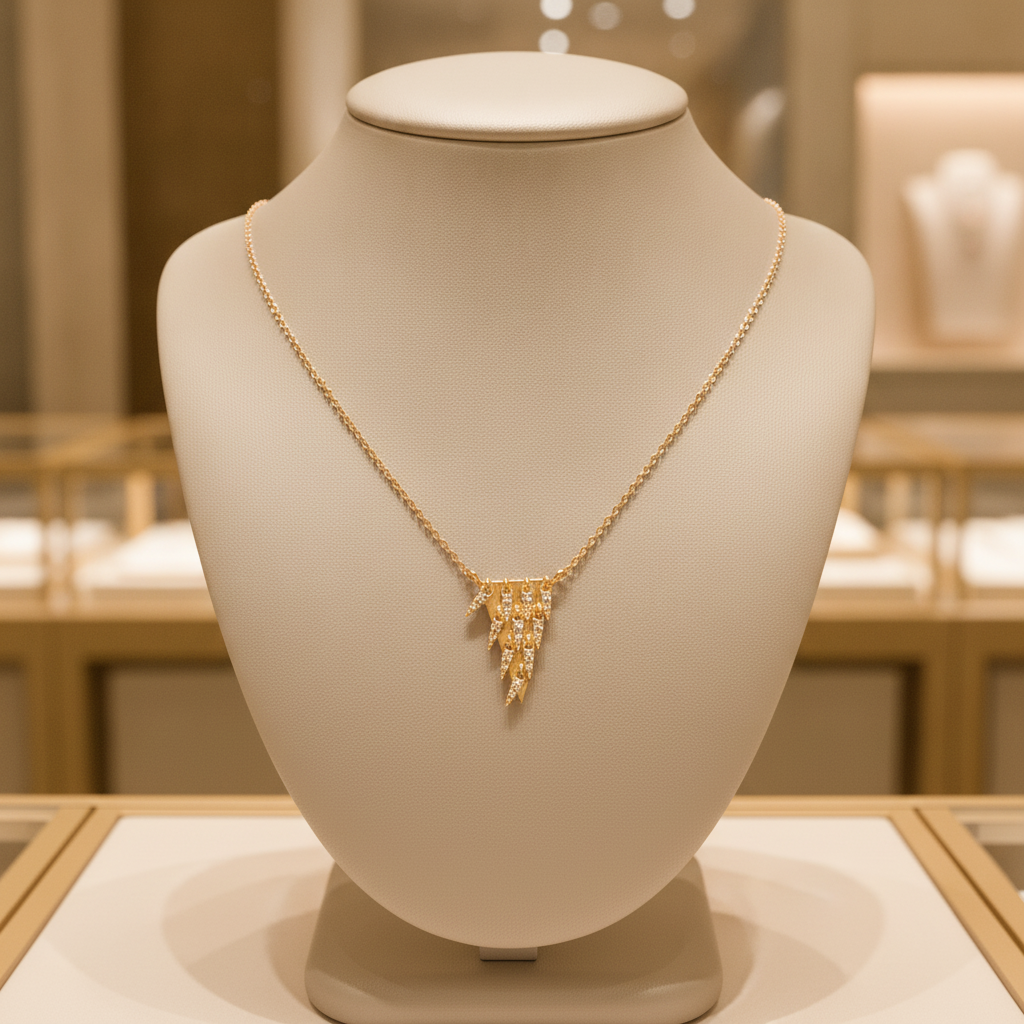 NFA72325. 14K Solid Yellow Gold Diamond Triangle Dangle Necklace