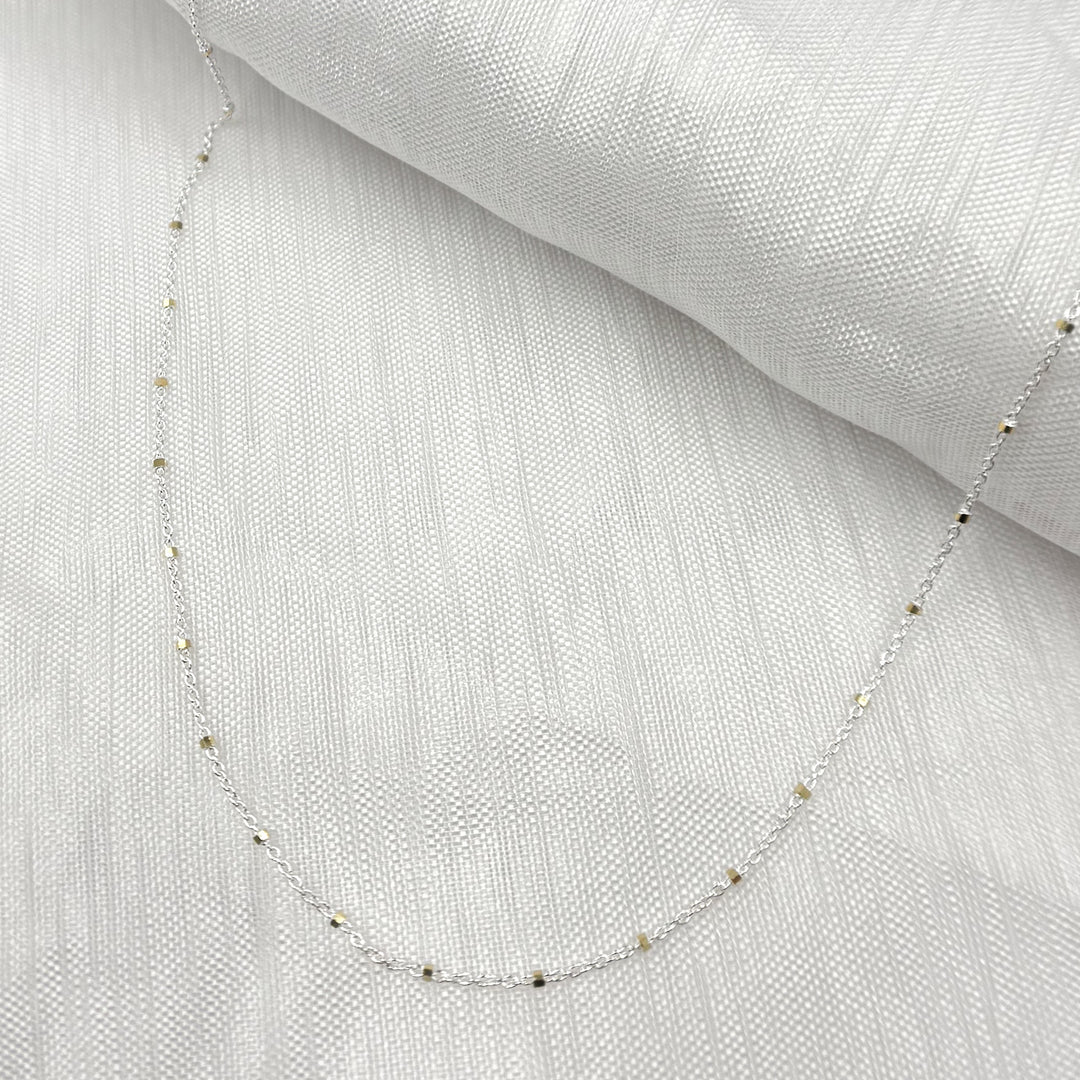 Z36GS2F. White Sterling Silver Chain with Gold Plated Cubes