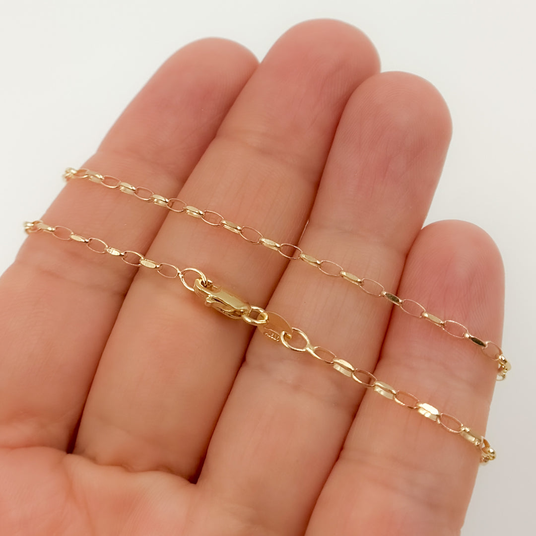 045BOVH4. 14k Solid Yellow Gold Diamond Cut Oval Cable Chain