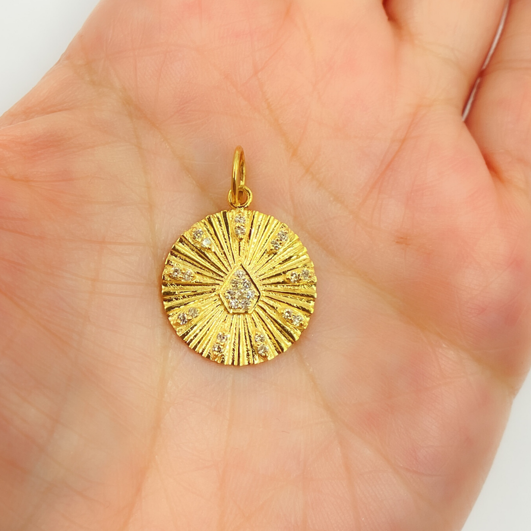 14K Solid Gold with Diamonds Circle Charm. GDP212