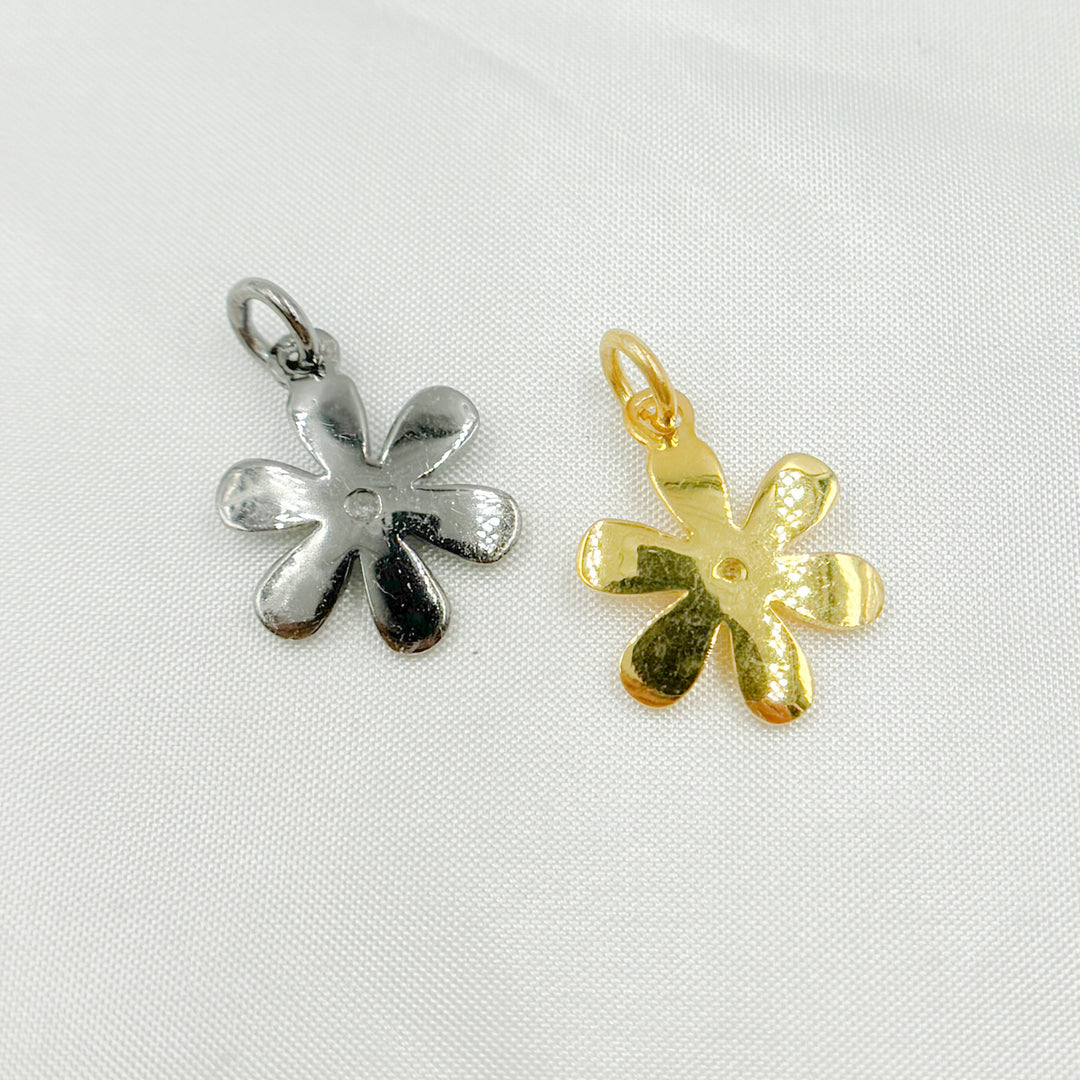 DC942. Back Side Diamond & 925 Sterling Silver Black Rhodium and Gold Plated Flower Charm.