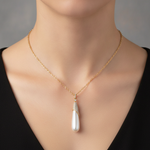 Load image into Gallery viewer, PFH32907PL. 14K Solid Gold Diamond and Pearl Dangle Drop Necklace