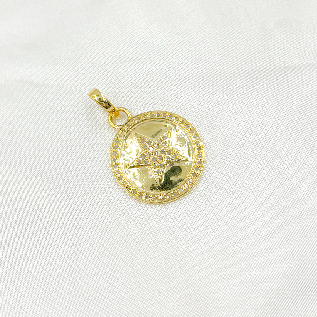 DP456. Diamond & Sterling Silver Round Pendant with Star