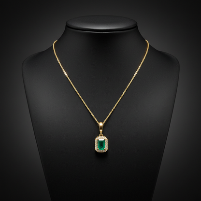 CMC00365EM6X4. 14K Solid Gold Rectangular-Shaped Emerald and Diamond Charm