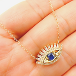 Load image into Gallery viewer, 14k Solid Yellow Gold, Diamonds &amp; Precious Stones Cable Link Evil Eye Necklace. NFD70803BS
