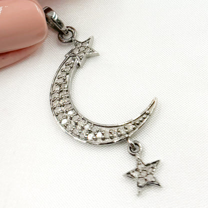 DP594. Diamond Sterling Silver Moon & Dangle Star Pendant