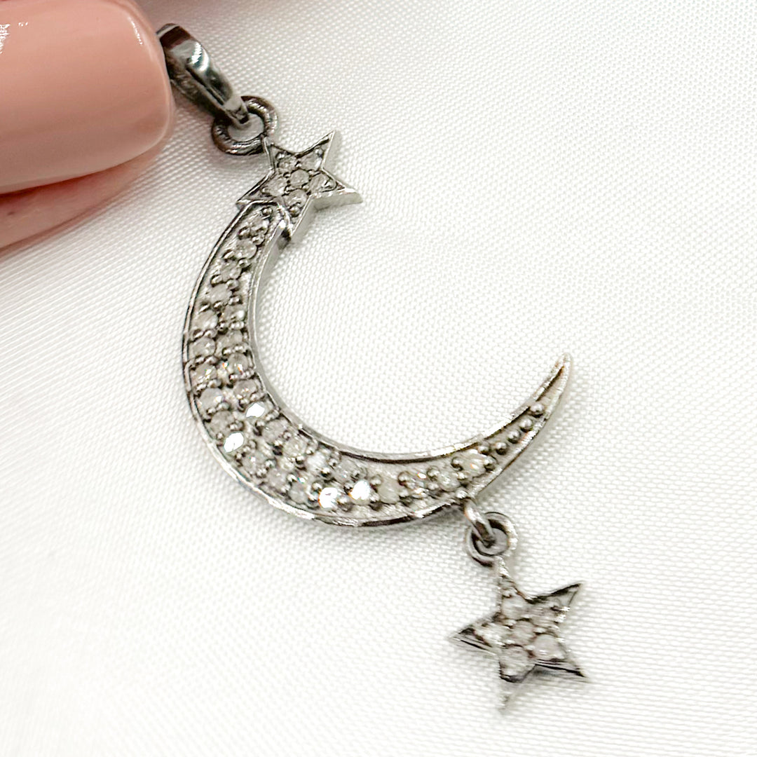 DP594. Diamond Sterling Silver Moon & Dangle Star Pendant