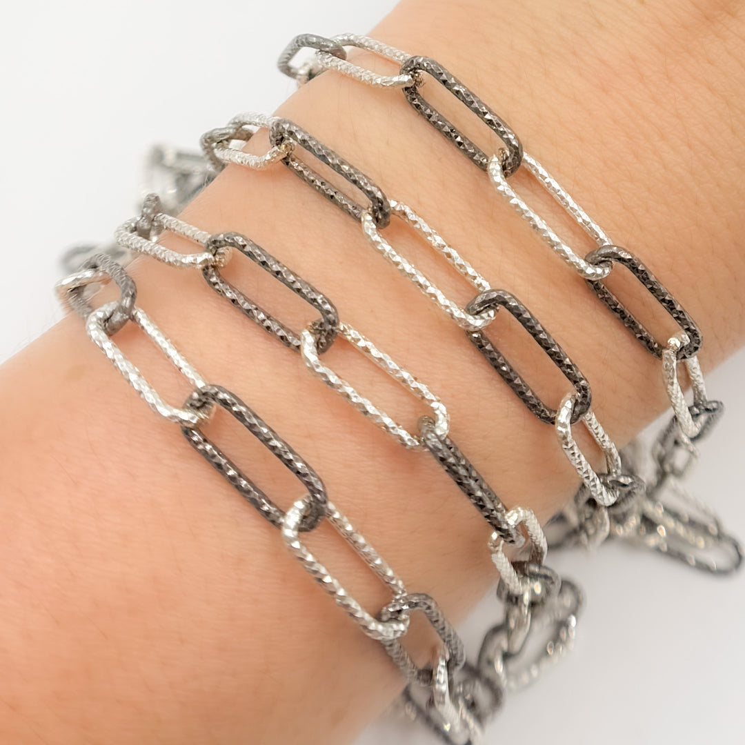 V10SB. Sterling Silver Diamond Cut Paperclip Chain