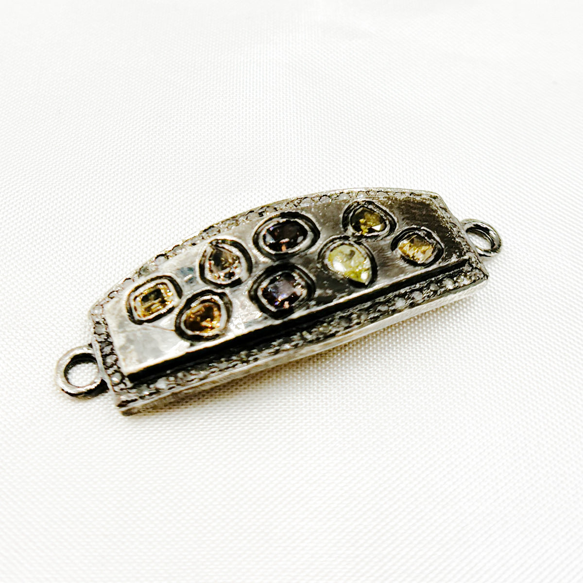 DC482. Diamond & Sterling Silver Rectangle Connector with Gemstone