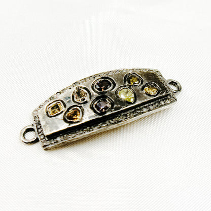 DC482. Diamond & Sterling Silver Rectangle Connector with Gemstone
