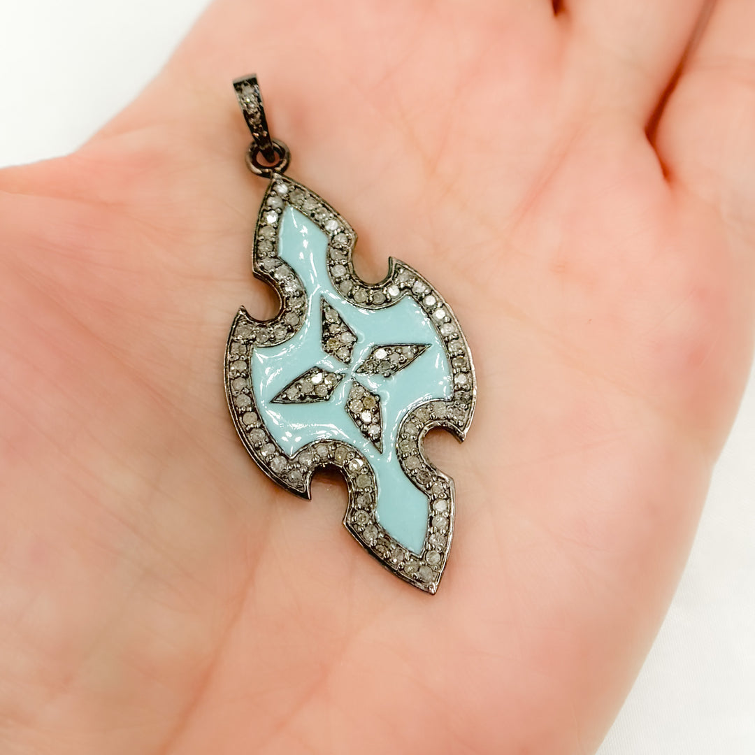 DP412A. Diamond Sterling Silver Cross Enamel Pendant