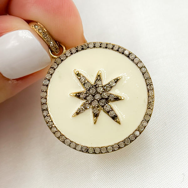 Diamond Sterling Silver Round Star Enamel Pendant