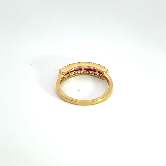 14k Solid Yellow Gold Diamond Ruby Band Ring.
