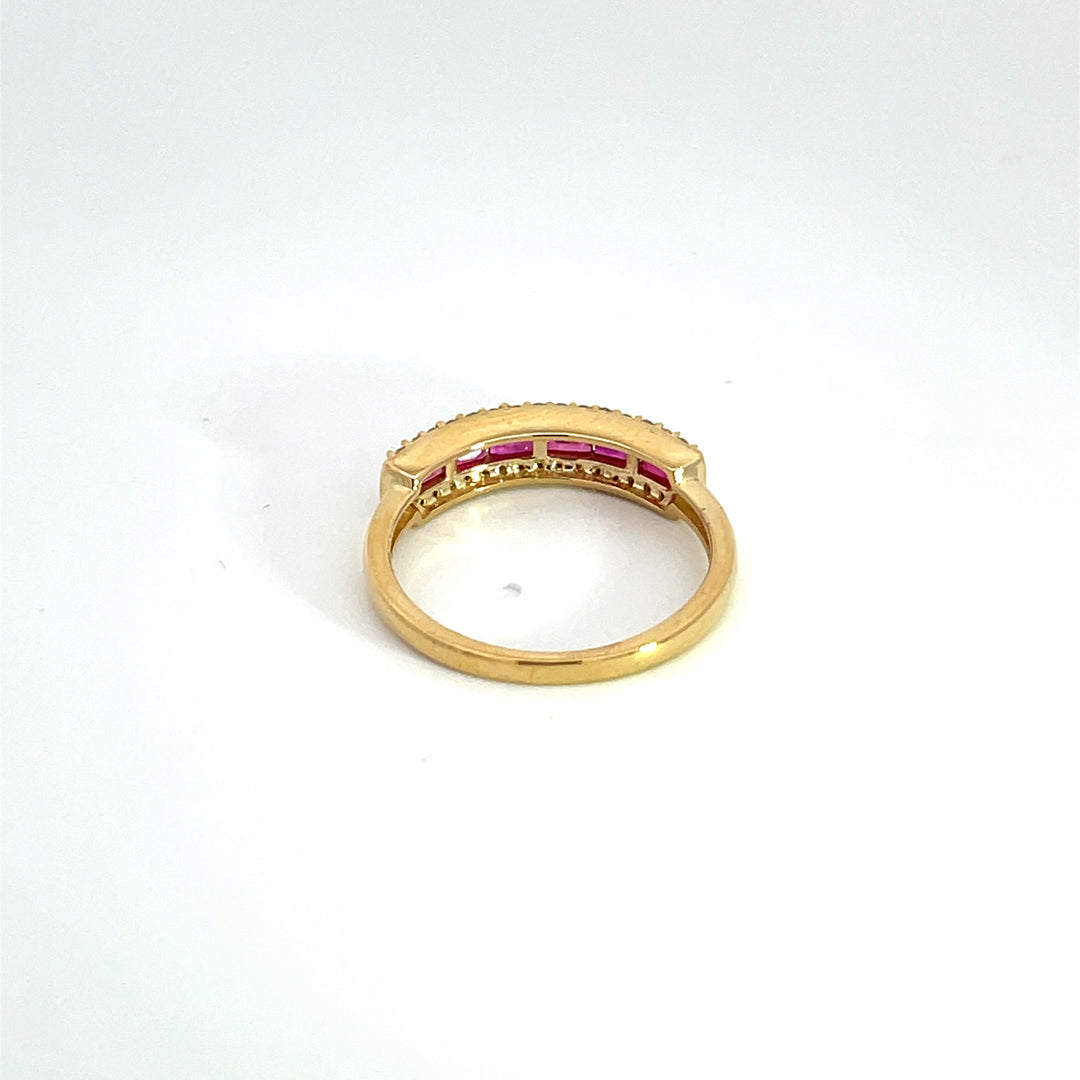 14k Solid Yellow Gold Diamond Ruby Band Ring. RAJ01101RU