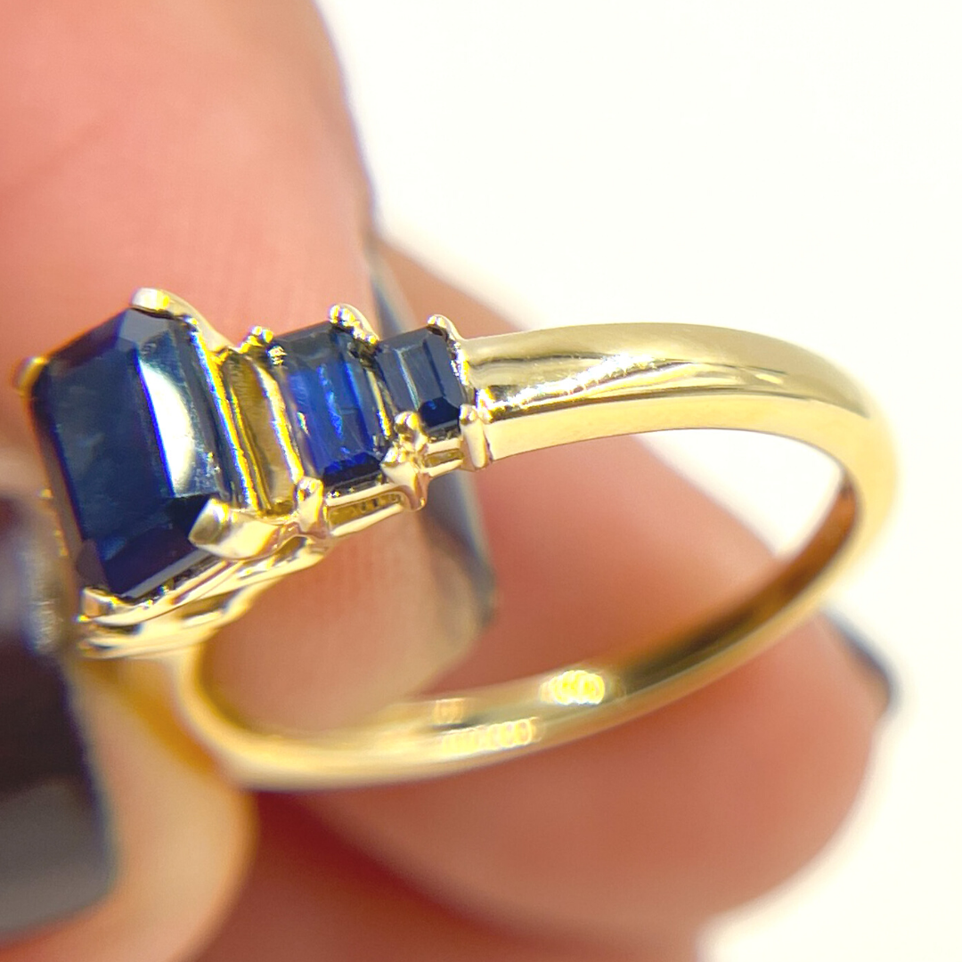 14K Solid Yellow Gold Blue Sapphire Cluster Ring. CR96102BS6X4