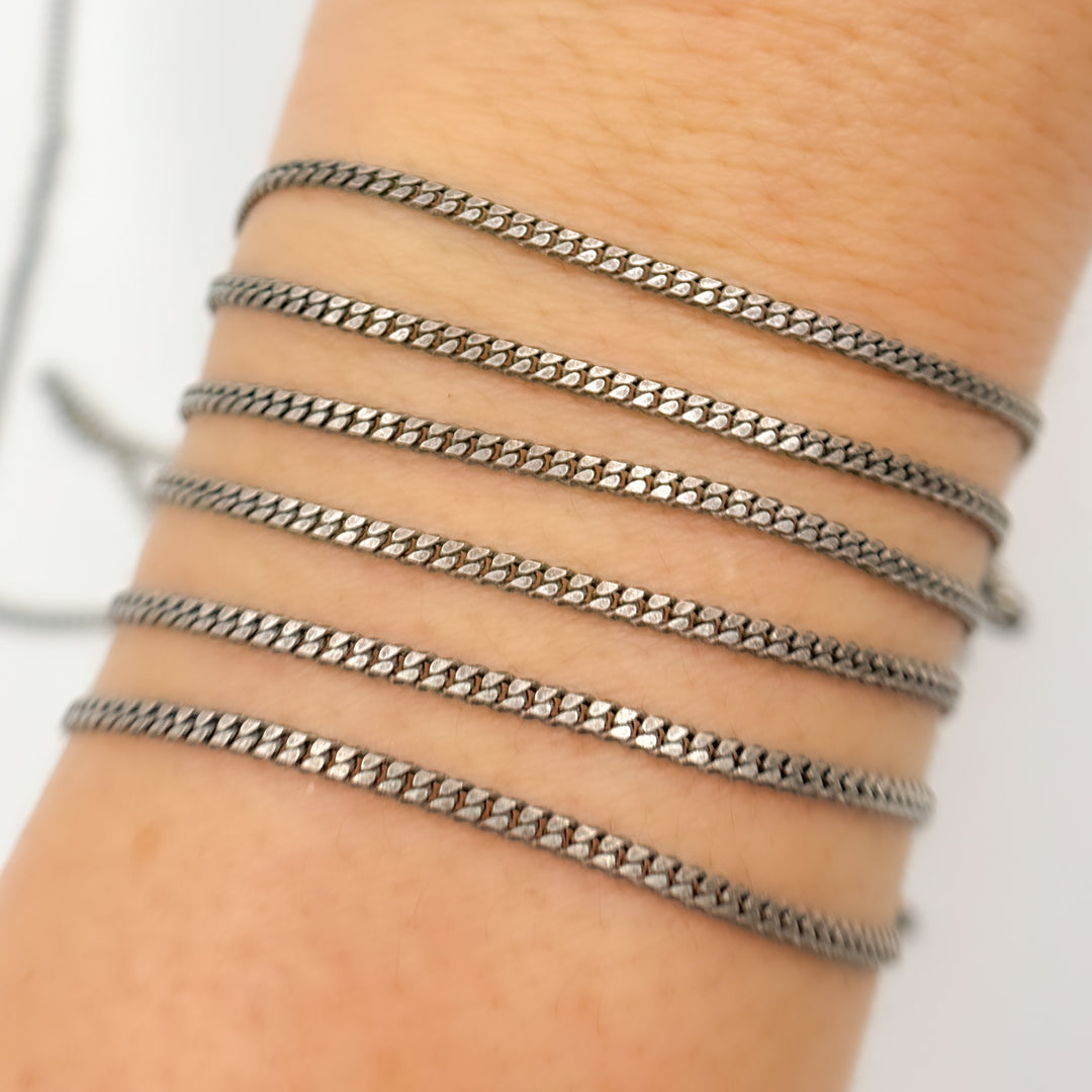 X11OX. Oxidized Sterling Silver Flat Curb Chain