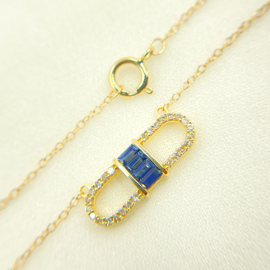 NFB70796. 14k Solid Yellow Gold, Diamonds & Precious Stones Cable Link Marquise Necklace