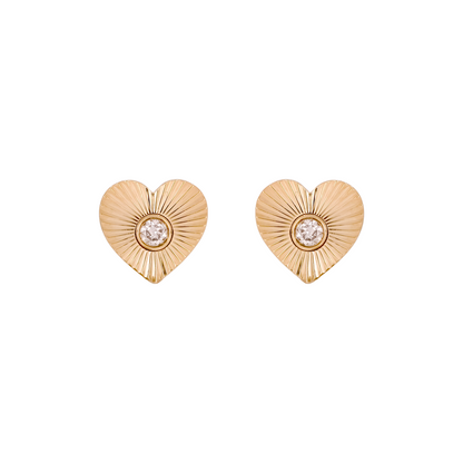 EFA53561. 14K Solid Gold Diamond Heart Stud Earrings