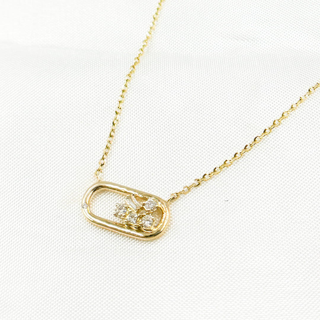 14k Solid Gold Diamond Oval Necklace. NT401194