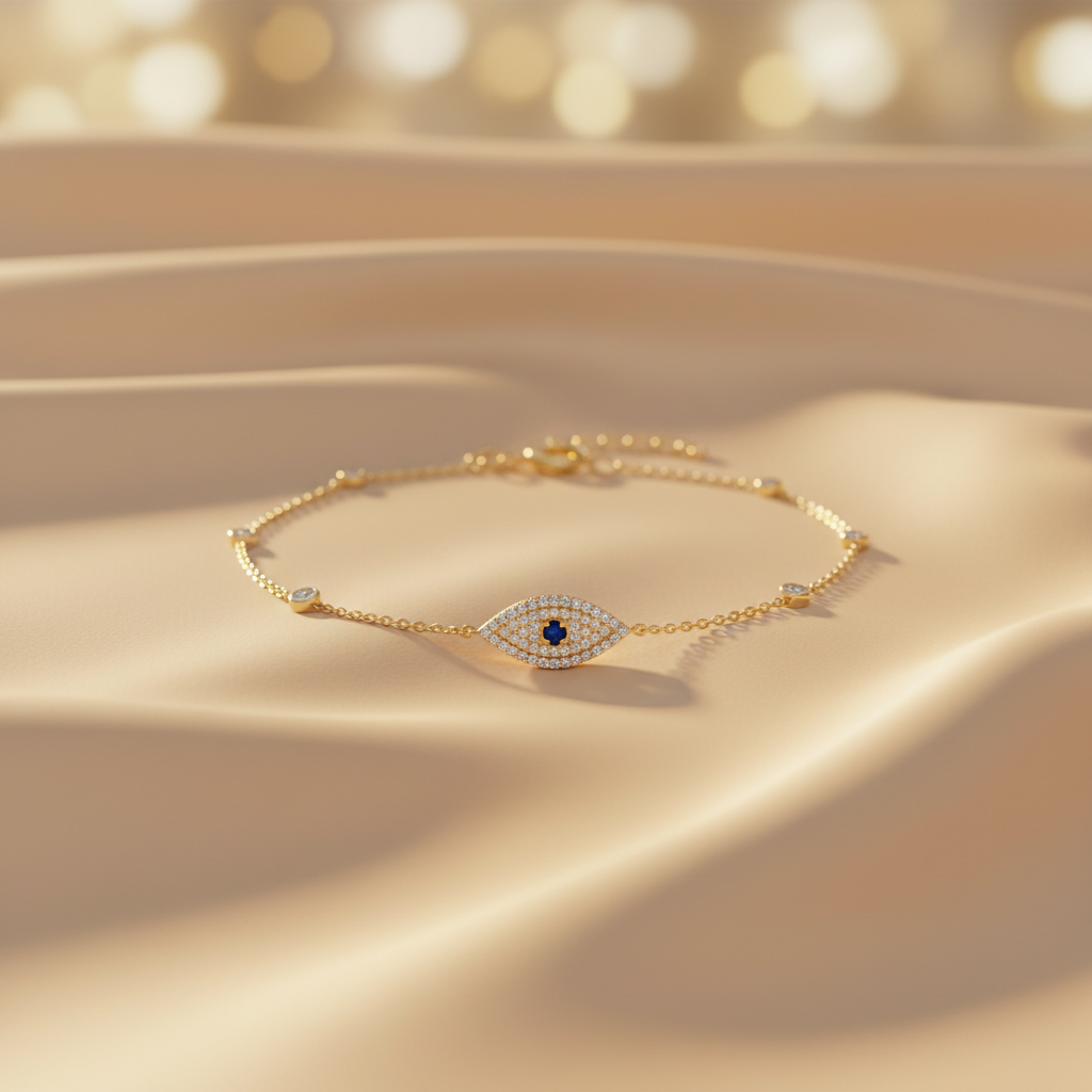 BR401077. 14k Solid Gold Diamond and Gemstone Eye Bracelet