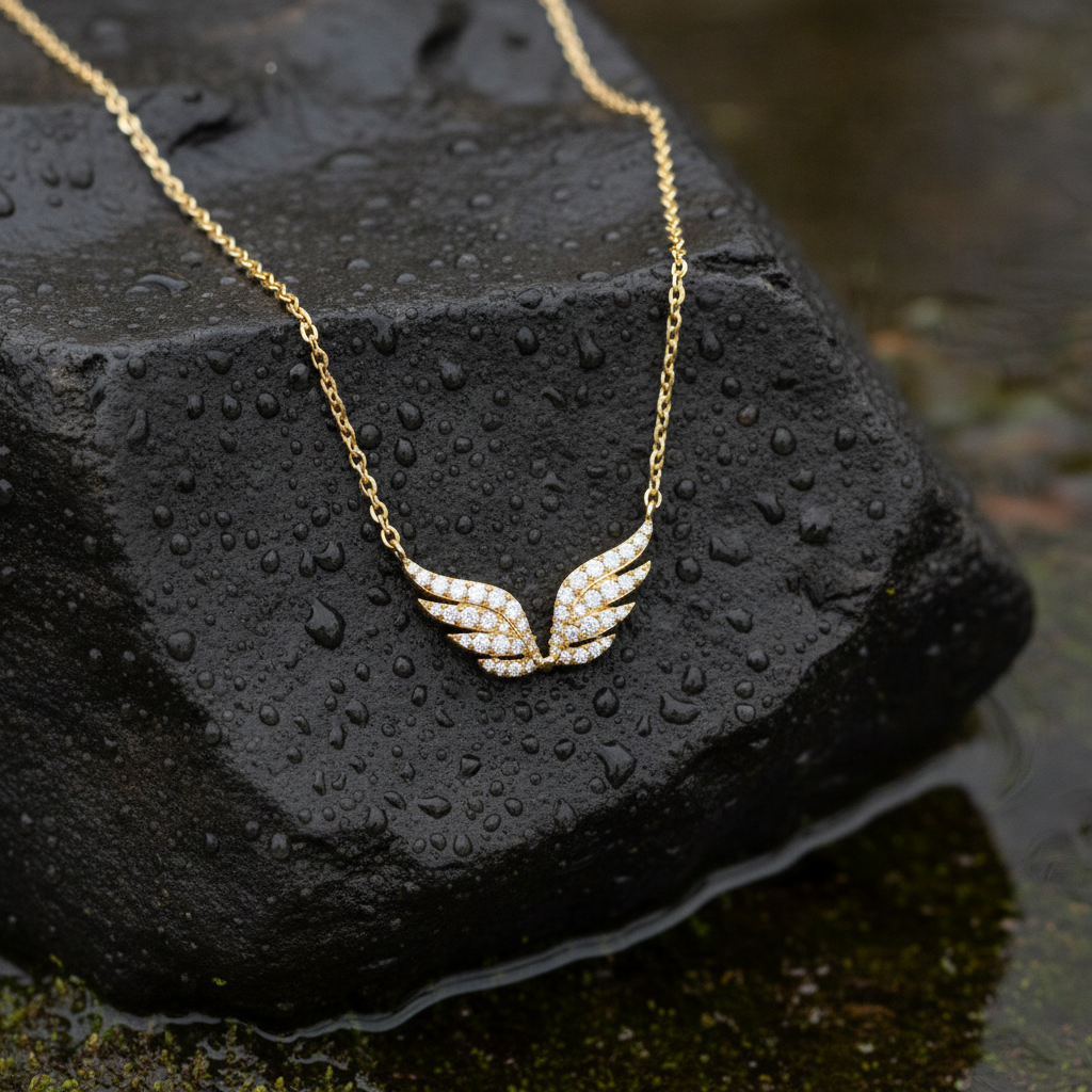 NFF72057. 14K Solid Gold Diamond Wings Necklace