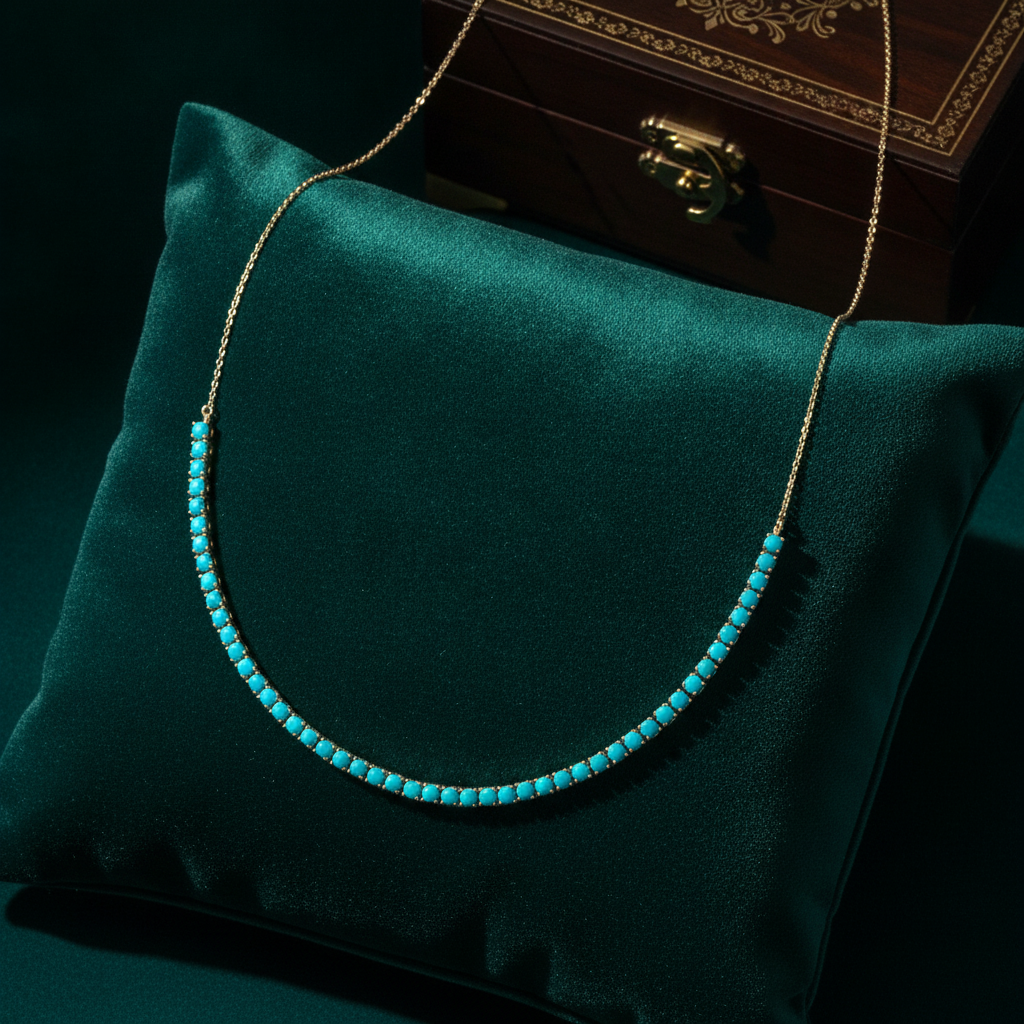 NFZ72587TQ. 14K Solid Gold Turquoise Fancy Necklace