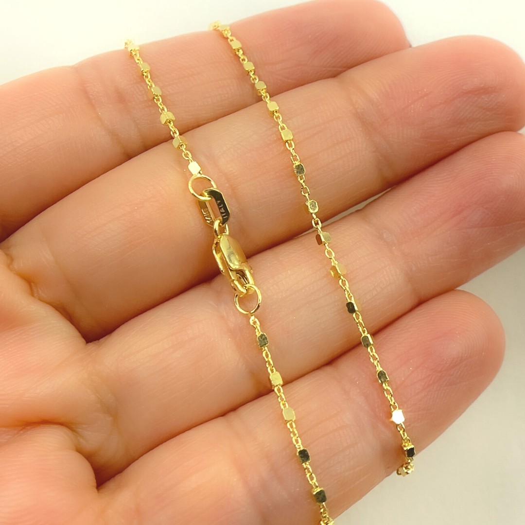 0257601SA. 14K Solid Gold Cable and Cubes Chain