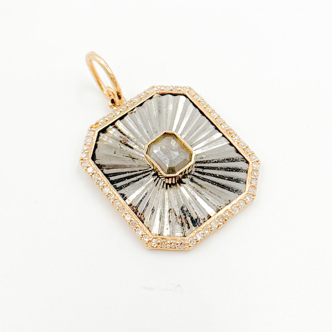 14k Solid Gold and Sterling Silver Black Rhodium Diamonds Square Charm